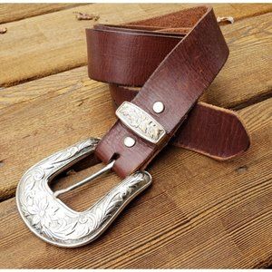 Men's Silver Western Belt Buckle and Belt